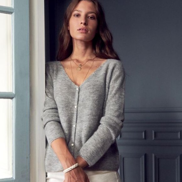 Sezane Barry Jumper in Light Marl Grey - Picture 1 of 4